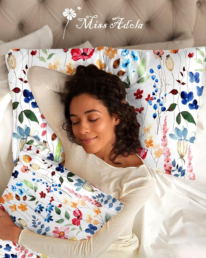2 Pack Mulberry Silk Pillowcase for Hair and Skin - Standard Size 20 x 26 Inches with Hidden Zipper Watercolor Flower 19 Momme Soft Sleeping Silk Pillow Case for Women, Moms