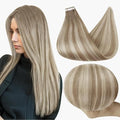 Full Shine Tape in Hair Extensions Human Hair 14 Inch Seamless Tape in Extensions Color 19 Grey Fading to 8 Ash Brown and 60 Blonde Remy Hair Extensions Real Human Hair 50G for Wedding 20Pcs