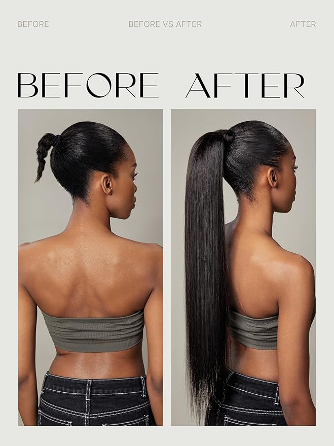 Frodio Clip in Ponytail Extension Human Hair for women Straight 18 Inches Long Straight Hair drawstring Ponytail Natural Color
