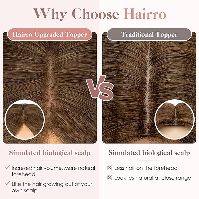 Hairro Human Hair Toppers Free Parted, 3.5x4.7" Base Hand-wovened 100% Real Hairpieces, with Invisible Clips-in for Women, for High Hairline/Adding Volume on Top, 10 Inch Mocha Brown