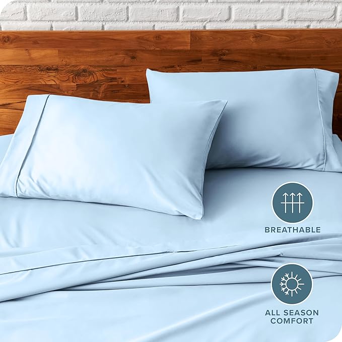 Bare Home Microfiber Pillow Cases - Standard/Queen Size Set of 2 - Cooling Pillowcases - Double Brushed - Light Blue Pillowcases 2 Pack - Easy Care (Standard Pillowcase Set of 2, Light Blue)