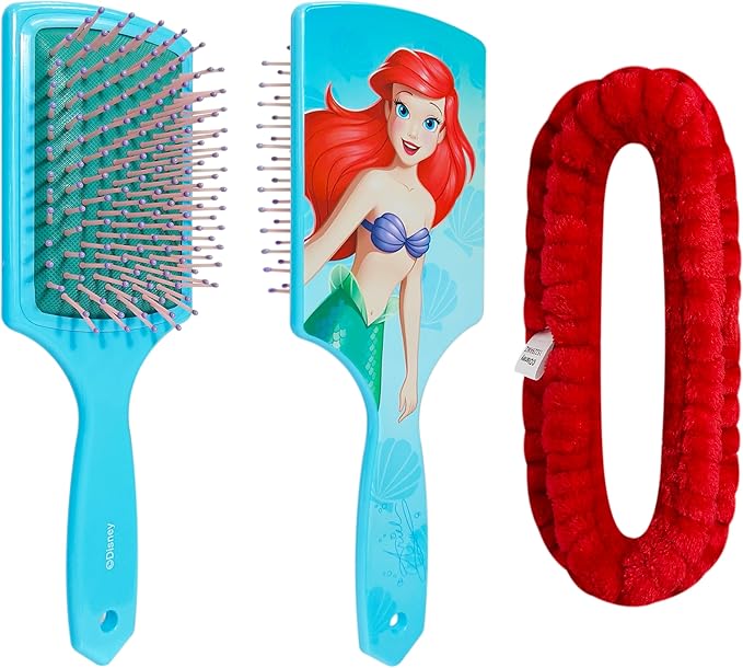 LUV HER Kids Hair Brush & Spa Headband Set for Girls - Features Ariel from Disney - Fun Grooming Kit for Detangling, Styling & Skincare - Soft & Stretchy One Size, Ages 3+