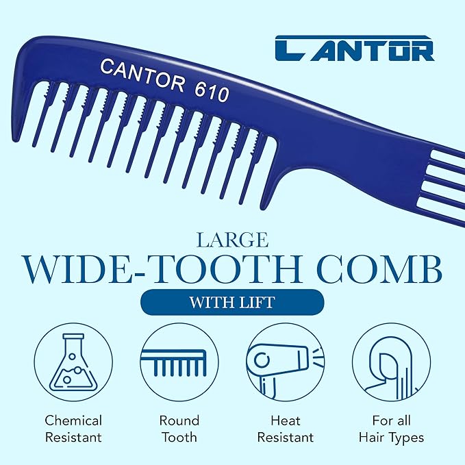 Cantor Lift Teasing Wide Tooth Comb - 5 Pack Chemical and Heat Resistant Detangler - Anti Static for All Hair Types - Durable and Lightweight