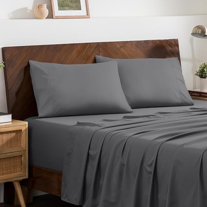 Bare Home Microfiber Pillow Cases - King 20x40 - Cooling Pillowcases - Double Brushed - Easy Care - Envelope Closure (King Pillowcase Set of 2, Grey)