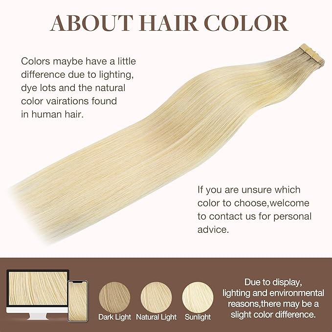 GOO GOO Tape in Hair Extensions Human Hair, R7/60F Rooted Ash Blonde with Frosted Highlights, 26inch 60g 20pcs, Skin Weft Seamless Invisible, Silky Straight with Thick Ends, Remy Human Hair