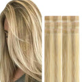 GOO GOO Invisi Edge Tape in Hair Extensions Human Hair, 16/22 Light Blonde Highlighted Golden Blonde, 6pcs 20inch 18g, Virgin Remy Hair, Seamless Injected Tape, Natural Look
