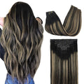 GOO GOO Clip in Hair Extensions Real Human Hair, Remy Human Hair Extensions Clip ins for Women, Natural Human Hair, 16inch 130g 7Pcs, 1B/16/1B Balayage Natural Black to Light Blonde
