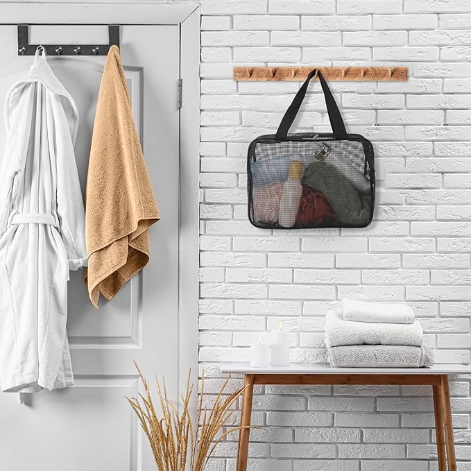 Mozeat Lens Portable Mesh Shower Caddy Bag - Black Dorm Toiletry Organizer Tote Quick-Dry Gym Shower Bag for Travel Camping College Dorm Room Bathroom