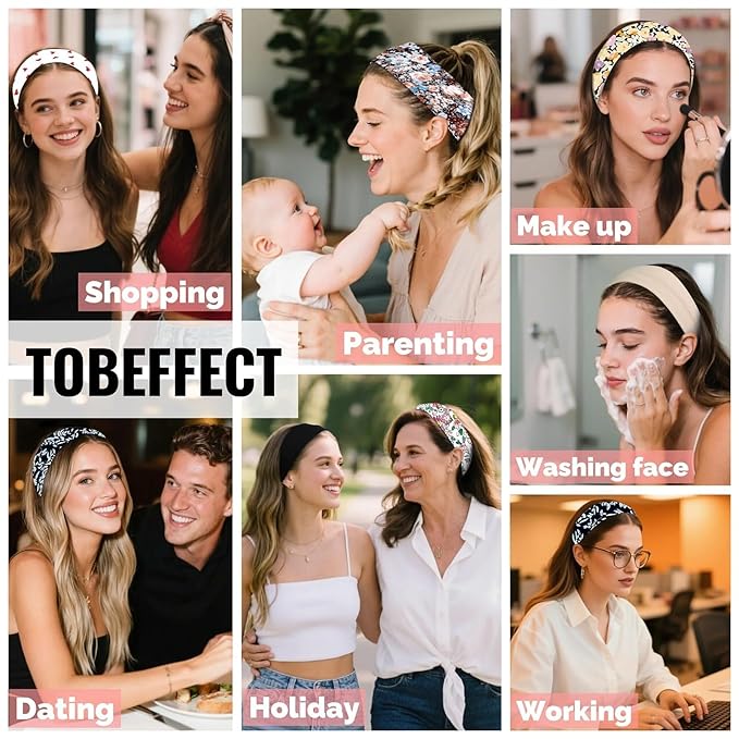 4PCS Christmas Headbands for Women Trendy Wide Head Bands for Women's Hair Non Slip Wraps Elastic Stretchy Bandanas Workout Hair Bands Fashion Hair Accessories Birthday Gifts for Valentines