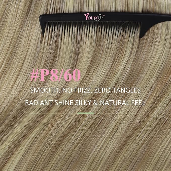 YoungSee Human Hair Tape in Extensions Highlight Invisible Tape in Brown Hair Extensions Softness Tapes Remy Hair Extension Human Hair Light Brown Highlighted Blonde 14Inch 20pcs 50g