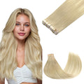 GOO GOO Tape in Hair Extensions Human Hair, 18ET90A Natural Blonde Balayage, 18inch 100g 40pcs, Skin Weft Seamless Invisible, Silky Straight with Thick Ends, Remy Human Hair