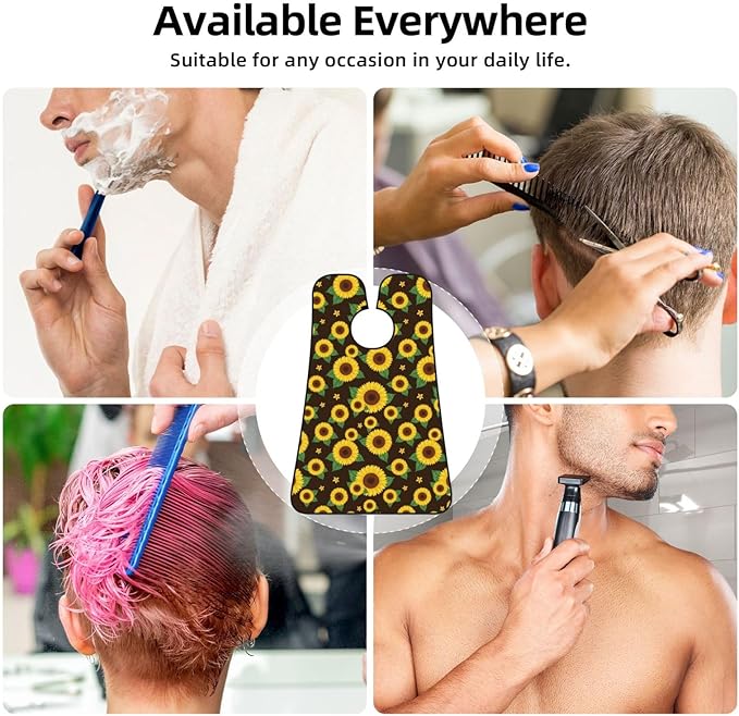 Beard Trimming Catcher Apron, Waterproof Non-Stick Grooming Bib for Shaving, Ideal for Men Dad Father’s Day, Vintage Flowers Sunflowers Shave Bib