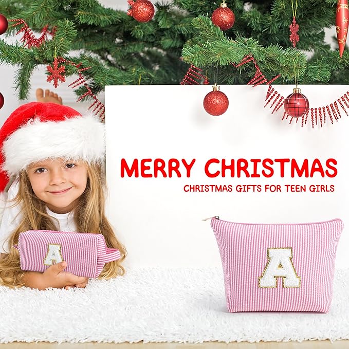 YOOLIFE Initial Makeup Bag Christmas Gifts for Girls Grandkids - Birthday Gifts for 3 4 5 6 7 8 9 10 11 12 13 Year Old Girl Stocking Stuffers for Girls Teen Daughter Kids Travel Makeup Bag Blue K