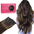 WENNALIFE Clip in Hair Extensions Real Human Hair, 14 Inch 110g 7pcs Remy Hair, Balayage Dark Brown Mixed Chestnut Brown Straight Natural Extensiones De Cabello Humano Con Clip Ins
