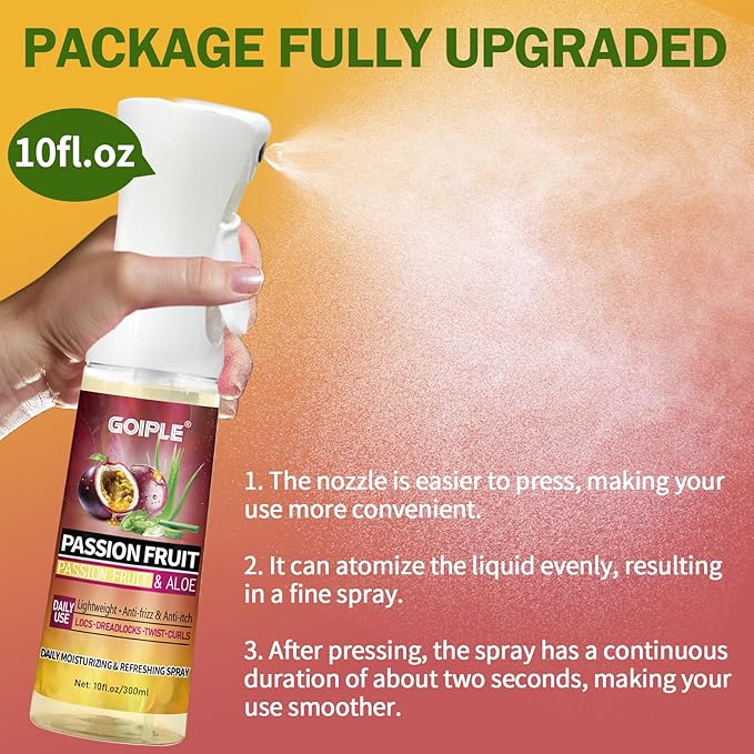 Loc Moisturizing Spray for Dull, Dry Locs - Daily Passion Fruit Hair and Scalp Moisturizer for Dreadlocks, Sisterlocks, Microlocks, Braids- Lightweight Refreshing Moisturizer Loc Spray for Anti-frizz