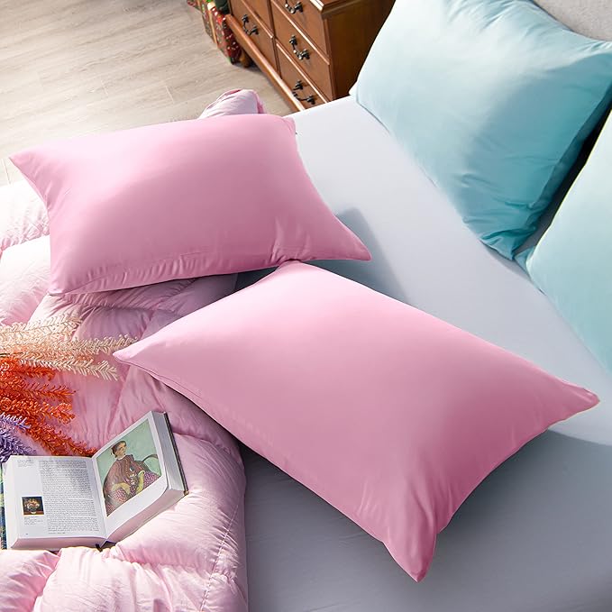 NTBAY Zippered Satin Pillow Cases for Hair and Skin, Luxury King Hidden Zipper Pillowcases Set of 2, 20x36 Inches, Light Pink