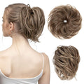 SARLA Messy Hair Bun Hair Pieces Curly Synthetic Updo Fake Scrunchies Ponytail Extension for Women Brunette and Ash Blonde Tips 1PCS