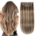 XDhair Human Hair Clip in Extensions 100g 16Inch Medium Brown Mix Caramel Blonde Remy Clip in Hair Extensions Double Weft Straight for Women (#4/27,16Inch)