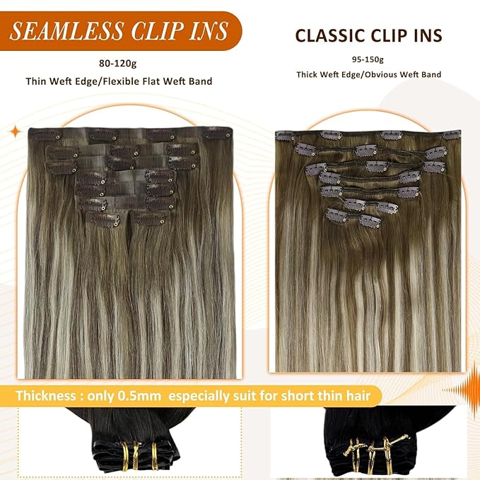Full Shine Balayage Hair Clip in Extensions Brown Ombre Invisible Clip in Hair Extensions Ash Brown to Cool Blonde Real Human Hair for Long Hair 20 Inch 120 Gram 8 PCS
