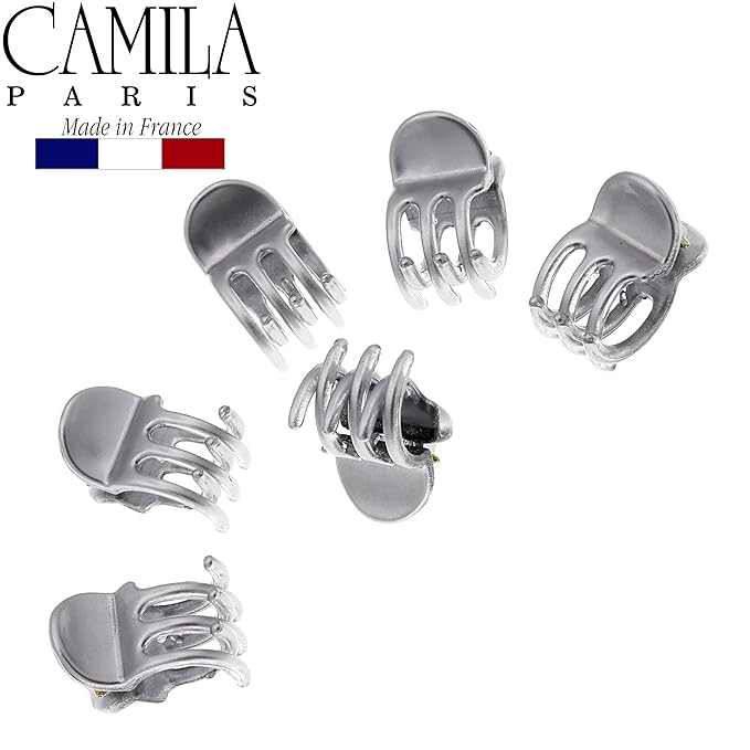 Camila Paris CP2914 French Hair Clip for Women, Set of 6 Extra Small Silver, Girls Hair Claw Clip Jaw Fashion Durable Styling Hair Accessories for Women, Ladies Strong Hold Grip Clamp, Made in France