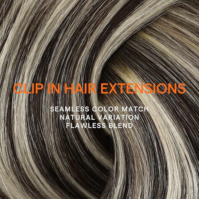Full Shine Hair Extensions Clip ins Dark Brown Short Clip in Hair Extensions Dark Brown Balayage Platinum Blonde Remy Straight Hair Extension Thick Ends 12 Inch 7 Pcs 95 G