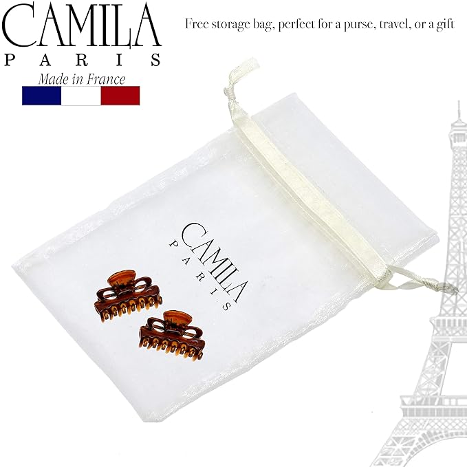 Camila Paris CP2628/2 French Hair Clip for Women, Set of 2 Small 1 inch Girls Hair Claw Clip Jaw Fashion Durable Styling Hair Accessories for Women, Ladies Strong Hold Grip Clamp, Made in France
