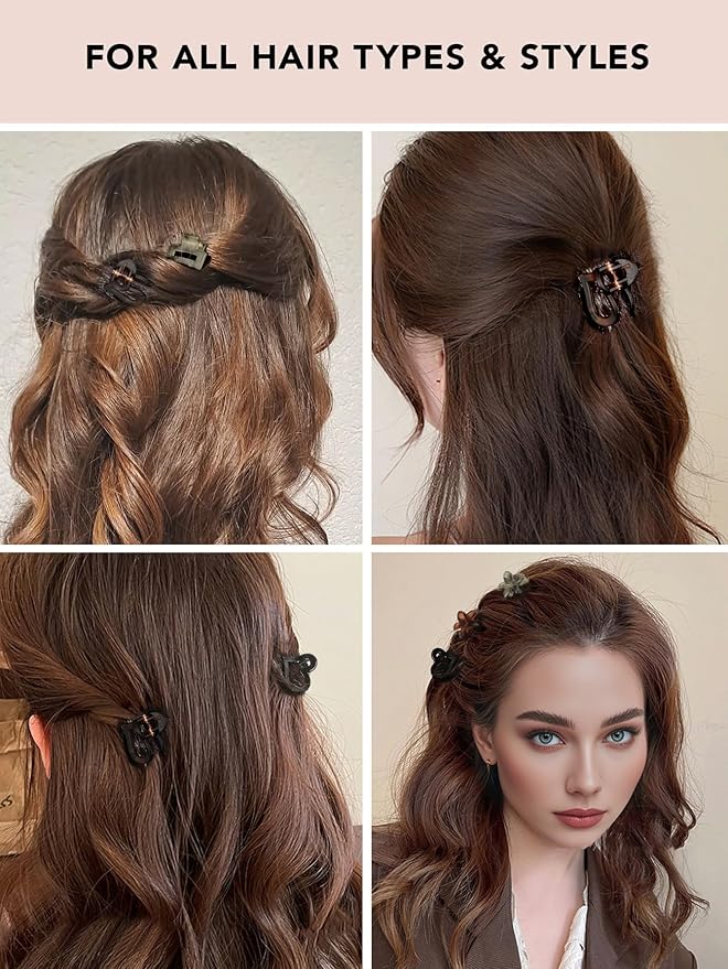 24 Small Hair Clips for Women Girls - Non-Slip Grip&Tangle-Free,Durable Plastic Mini Claw Clips (Tortoise & Black) for Thin/Medium Hair