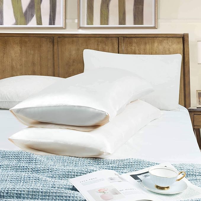 Tyfitb Satin Pillowcase for Hair and Skin, Beige Pillowcases Set of 2, Cooling Pillow Cases King Size(20×36 Inches), Soft Luxury Satin Pillowcase with Envelope Closure