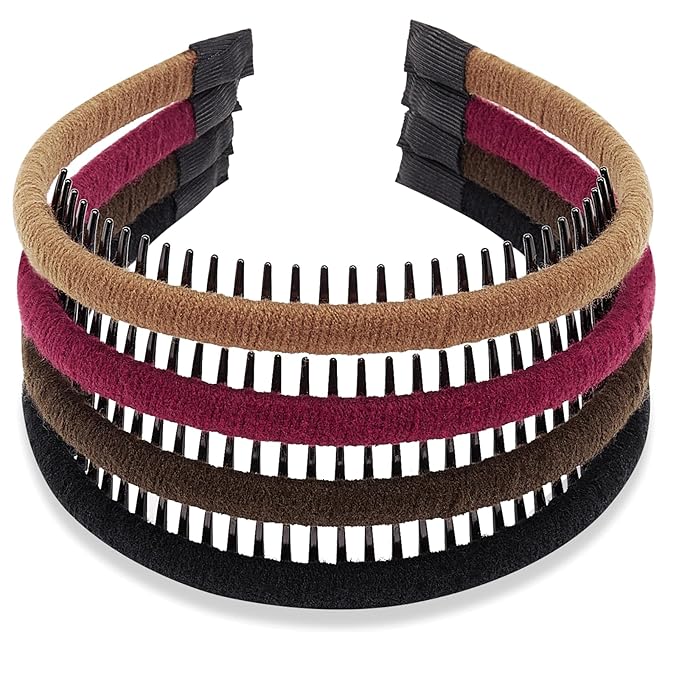 STHUAHE4PC Multicolor Protection Resin Teeth Comb Hair Hoop Hairband Headband Hair Accessories for female by Beauty hair (light brown+brown+red+black)