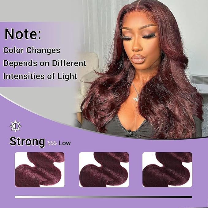 99J Human Hair Bundles Body Wave Burgundy Dark Red Wine Color Body Wave Bundles 100% Real Human Hair 20 22 24 Inch True To Length 3 Pcs/Pack