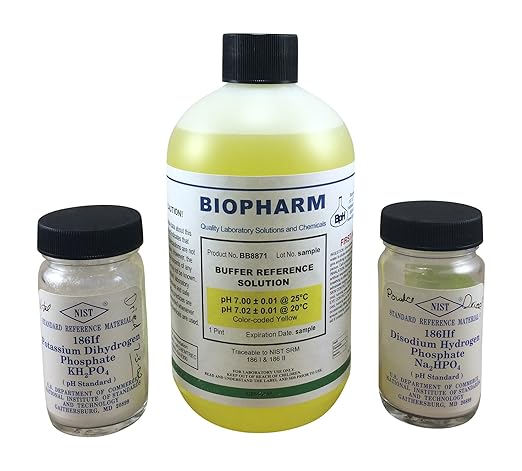 pH Buffer Calibration Solution 3-Pack: pH 4.00, pH 7.00, pH 10.00 Buffers — 500 mL (1.06 Pint) Each — Color Coded — NIST Traceable for All pH Meters