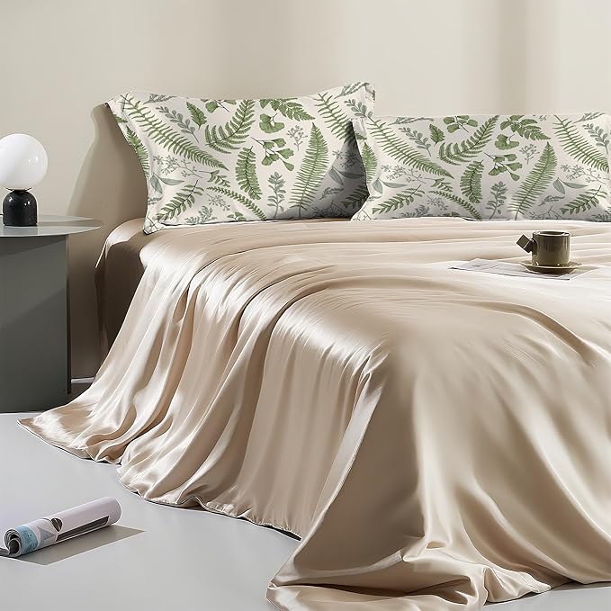Leaves Herbs and Wildflowers Eucalyptus Satin Pillow Case Queen Size,Soft Pillowcases for Hair and Skin Similar to Silk,Pillowcases with Hidden Zipper Bedding Accessories,20X30 Inches,1 Pack
