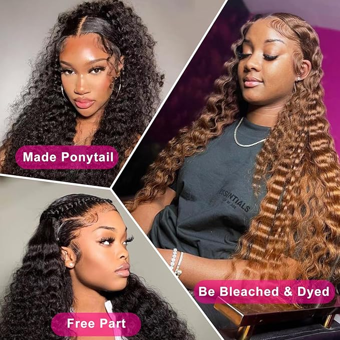 13x6 Deep Wave Lace Front Wigs Human Hair 200% Density HD Lace Front Wigs Human Hair Pre Plucked Natural Color Glueless Wig 100% Virgin Lace Front Wigs for Women（22inch）