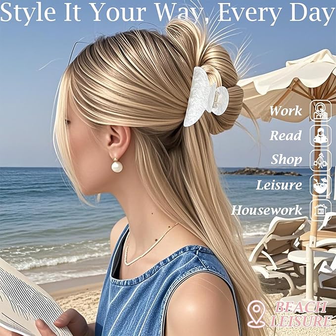 2 PCS Chic Resin Hair Claw Clips, Medium Sector Hair Barrettes for Thin Hair Half-Styles, Fashionable Non-Slip Hair Jaw Clamps, Pink and White