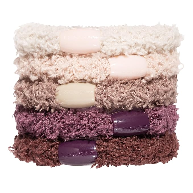 Brown and Purple Hair Ties for Women, Cozy Pony, 5 Pack, Stone, Extra Thick No-Crease Bands with Strong Hold and Damage-Free Design, Soft Fuzzy Ponytail Holders for All Hair Types | L. Erickson