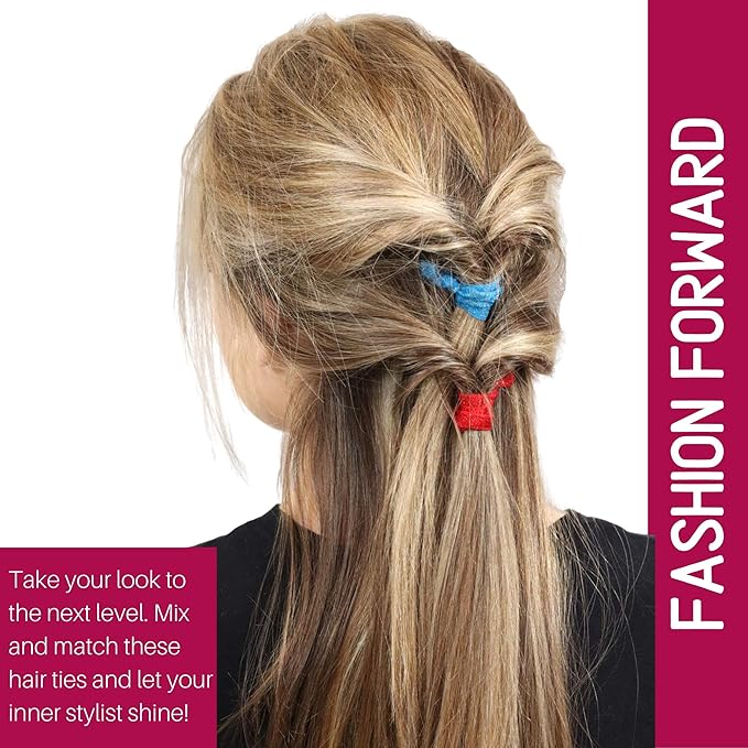 Kenz Laurenz Hair Ties 20 Elastics Ponytail Holder Set No Crease Ribbon Bands (Blue)