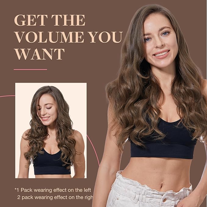 GOO GOO Clip in Hair Extensions Real Human Hair, Remy Human Hair Extensions Clip ins for Women, Natural Human Hair, 26inch 180g 7Pcs, #5 Light Ash Brown