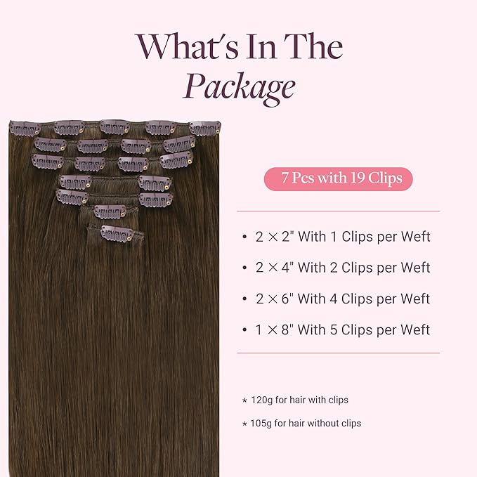 GOO GOO Clip in Hair Extensions Real Human Hair, Remy Human Hair Extensions Clip ins for Women, Natural Human Hair, 14inch 120g 7 Pcs, #4H Light Chocolate Brown