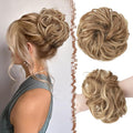 FESHFEN Messy Bun Hair Piece - Large Elastic Wavy Curly Hair Bun Scrunchies Ponytail Extensions Synthetic Chignon Hairpieces for Women, Light Brown & Mixed Blonde 1.94oz