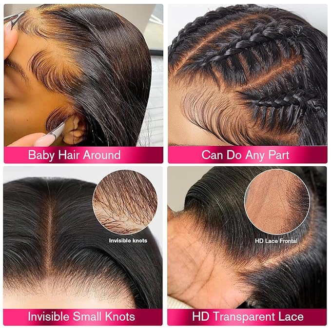 Real HD Lace Wig 13x6 Full Lace Frontal Wig 220% Density Body Wave HD Transparent Lace Front Wigs Virgin Human Hair Wigs Pre Plucked with Baby Hair 26 inch
