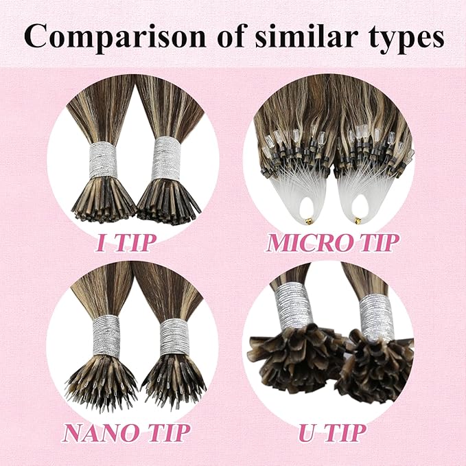 YoungSee Micro Bead Hair Extensions Real Human Hair Highlight Microlink Hair Extensions Dark Brown and Blonde Highlight Micro Loop Hair Extension Human Hair 20In 50g 50s Cold Fusion Hair Extension