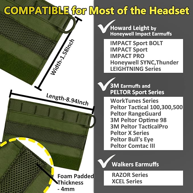 PROHEAR HC01 Headset Cover Tactical Advanced Earmuffs Modular Cover Fit for 3M WorkTunes Peltor Howard Leight Impact Walkers Razor - Green