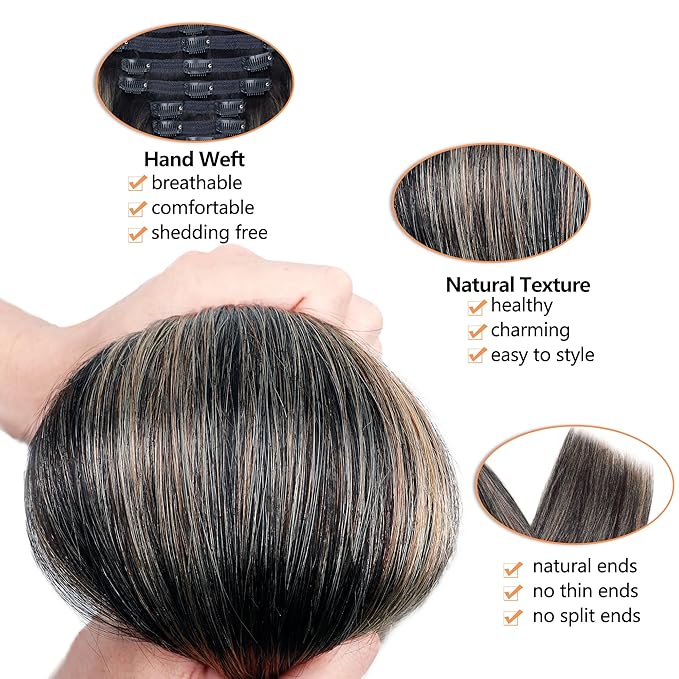 FB27 Balayage Clip In Hair Extensions Real Human Hair Straight Highlight Clip ins for Black Women 8Pcs with 18Clips 120g 20inch #T1B/1B/27 Balayage Black to Blonde