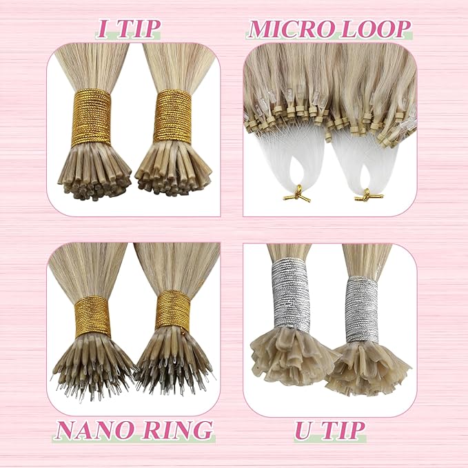 YoungSee U Tip Hair Extensions Human Hair Blonde Utip Hair Extensions Ash Blonde with Bleach Blond Keratin Hair Extension Real Human Hair Highlight U Tips Hair Extension Ktip Extension 18In 1G/S 50G