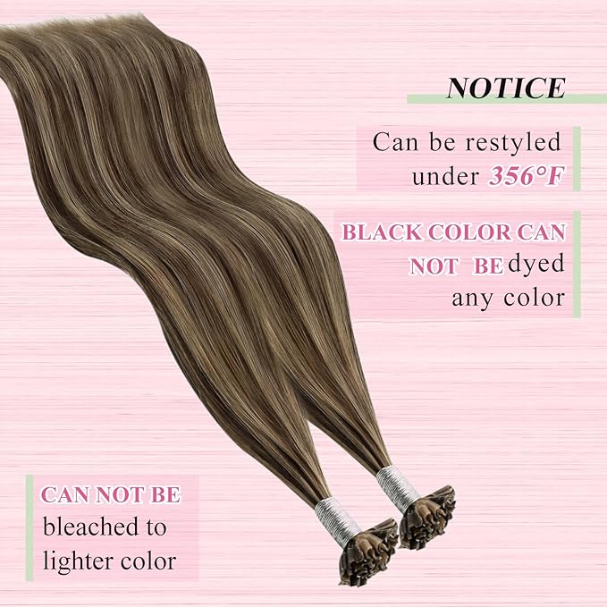 YoungSee U Tip Hair Extensions Human Hair Brown with Blonde U Tip Hair Extensions Highlight Ktip Human Hair Extension Brown Hot Fusion Extension Highlight Utip Extension 22In for Long Hair 1G/S 50G