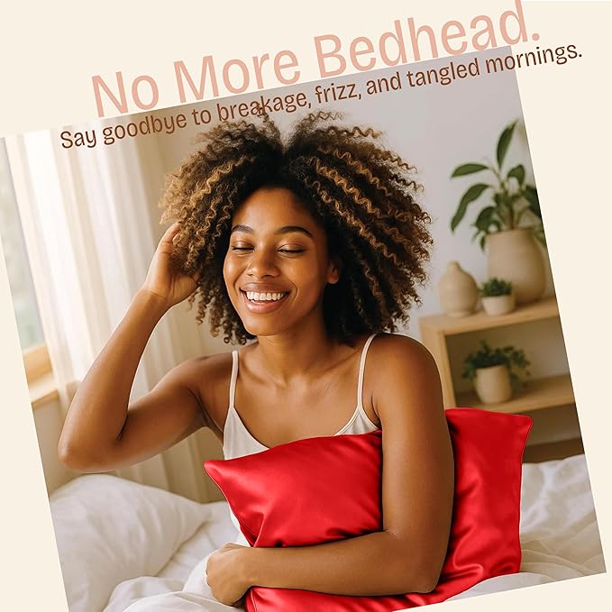 BLISSFORD Satin Pillowcase with Zipper, for Hair and Skin Care, Feels Soft and Cool Like a Silk Pillowcase, Red Satin Pillow Cases Set of 2, Slik Pillow Cover, King Size - 2 Pack