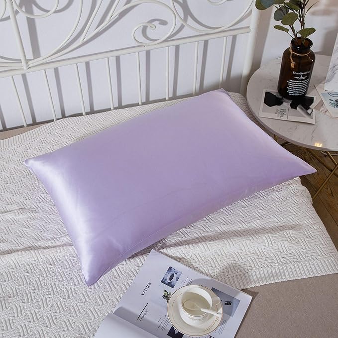 SLPBABY 100% Natural Pure Silk Pillowcase for Hair and Skin, Both Side 19 Momme Silk, Luxury Smooth Satin Pillowcase Cover with Hidden Zipper (King, Lavender)