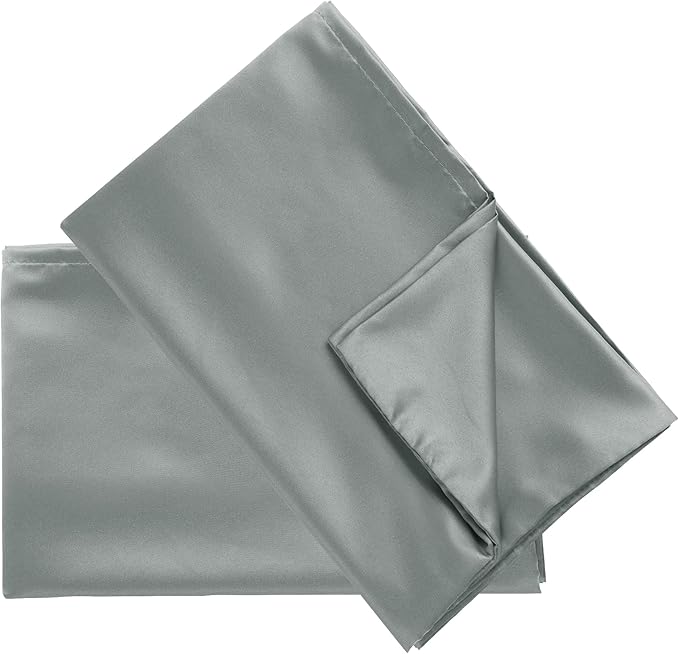 uxcell 2 Pack Silk Satin Pillowcase for Hair and Skin, Cool, Silky, Soft Breathable Pillow Cases King Size 20x36 Inch Sateen Pillowcase Grey with Envelope Closure