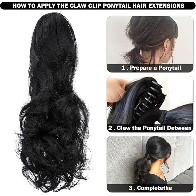 Claw Clip Ponytail Extension 18" Clip in Wavy Ponytail Hair Extensions Long Pony Tails for Women Extensions Light Chestnut Brown