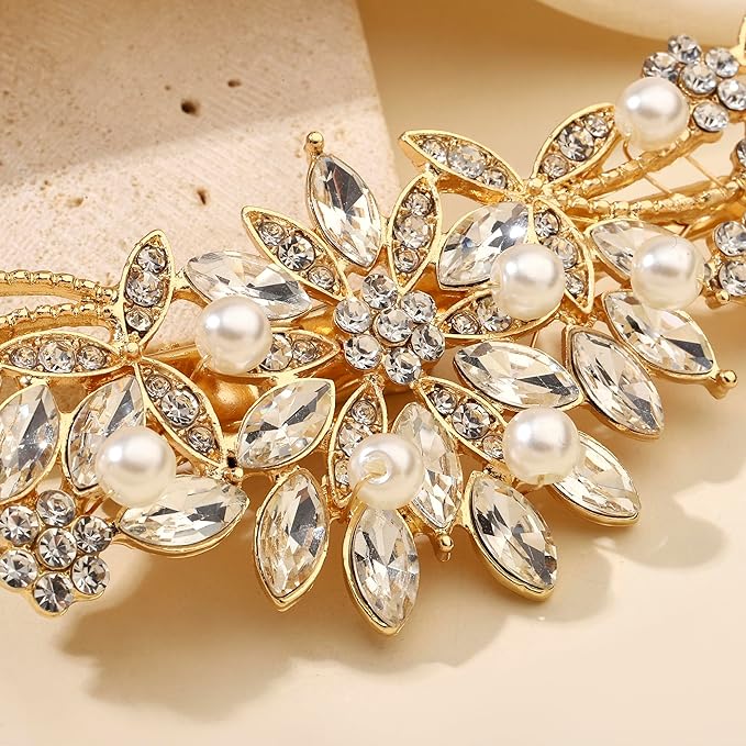 Crystal Rhinestone Pearl Hair Comb Gold Wedding Bridal Hair Pins Accessory